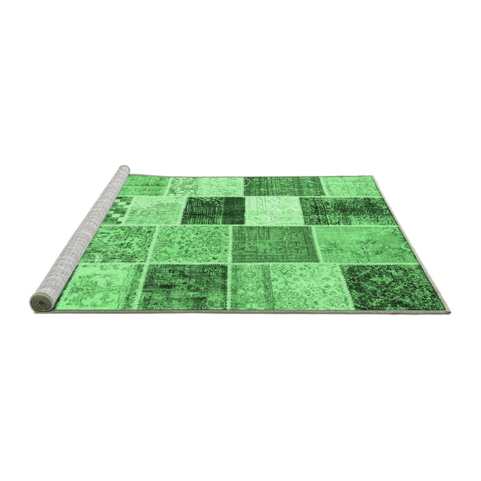 Sideview of Machine Washable Patchwork Emerald Green Transitional Area Rugs, wshcon1381emgrn