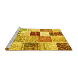 Sideview of Machine Washable Patchwork Yellow Transitional Rug, wshcon1381yw