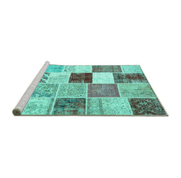 Sideview of Machine Washable Patchwork Turquoise Transitional Area Rugs, wshcon1381turq