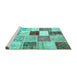 Sideview of Machine Washable Patchwork Turquoise Transitional Area Rugs, wshcon1381turq