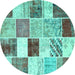 Round Machine Washable Patchwork Turquoise Transitional Area Rugs, wshcon1381turq