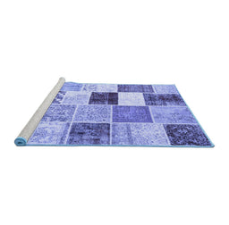 Sideview of Machine Washable Patchwork Blue Transitional Rug, wshcon1381blu