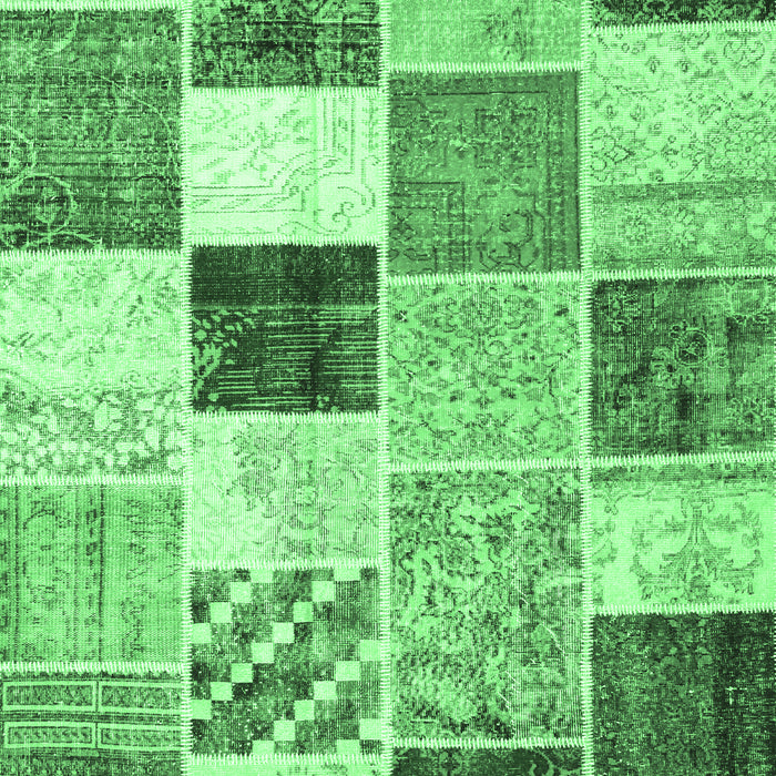 Machine Washable Patchwork Emerald Green Transitional Area Rugs, wshcon1381emgrn