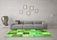 Machine Washable Patchwork Green Transitional Rug, wshcon1381grn