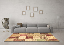 Machine Washable Patchwork Brown Transitional Rug in a Living Room,, wshcon1381brn