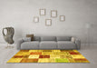 Machine Washable Patchwork Yellow Transitional Rug in a Living Room, wshcon1381yw