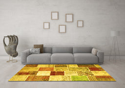 Machine Washable Patchwork Yellow Transitional Rug in a Living Room, wshcon1381yw