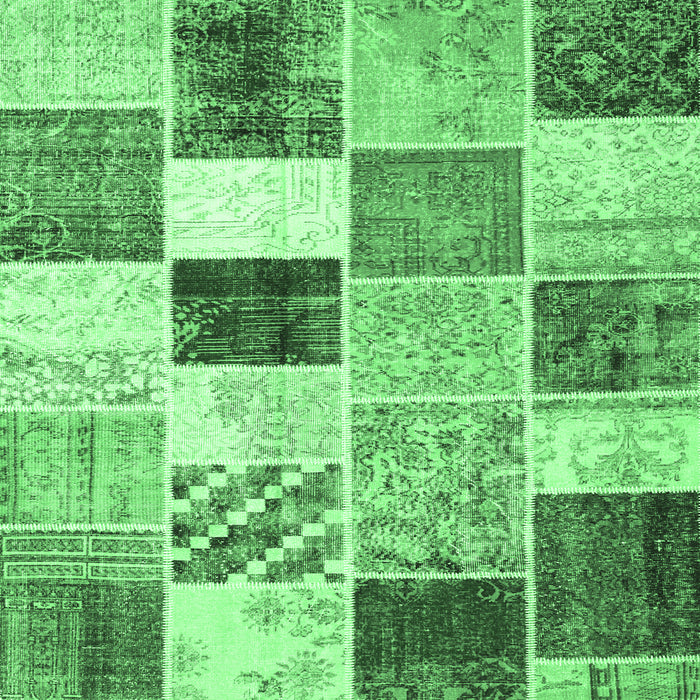Square Machine Washable Patchwork Emerald Green Transitional Area Rugs, wshcon1381emgrn