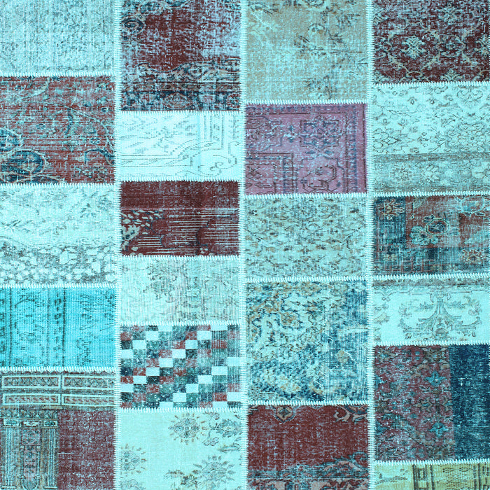 Square Machine Washable Patchwork Light Blue Transitional Rug, wshcon1381lblu