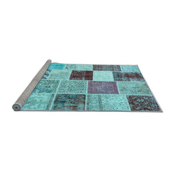 Sideview of Machine Washable Patchwork Light Blue Transitional Rug, wshcon1381lblu