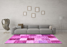 Machine Washable Patchwork Pink Transitional Rug in a Living Room, wshcon1381pnk