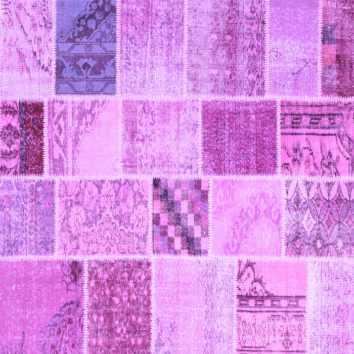 Square Machine Washable Patchwork Purple Transitional Area Rugs, wshcon1382pur