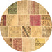 Round Patchwork Brown Transitional Rug, con1382brn