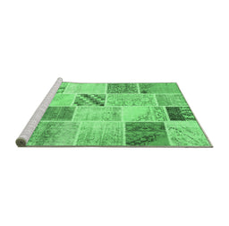 Sideview of Machine Washable Patchwork Emerald Green Transitional Area Rugs, wshcon1382emgrn