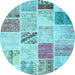 Round Patchwork Light Blue Transitional Rug, con1382lblu