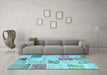 Machine Washable Patchwork Light Blue Transitional Rug in a Living Room, wshcon1382lblu