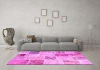 Machine Washable Patchwork Pink Transitional Rug, wshcon1382pnk