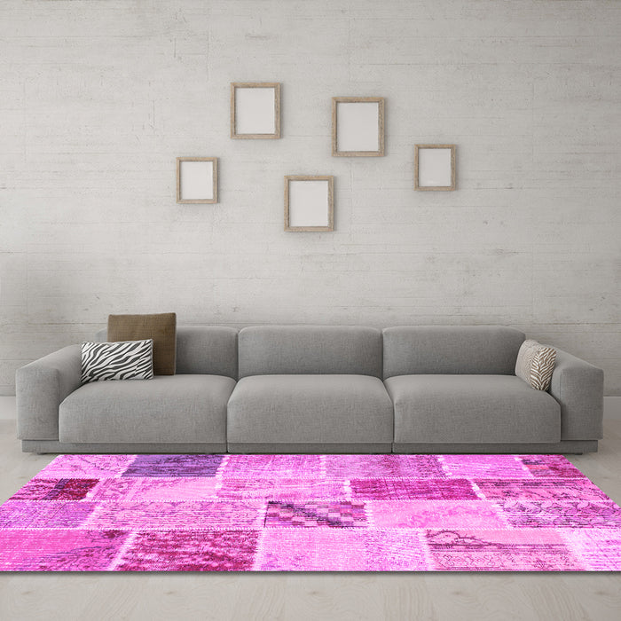 Machine Washable Patchwork Pink Transitional Rug in a Living Room, wshcon1382pnk