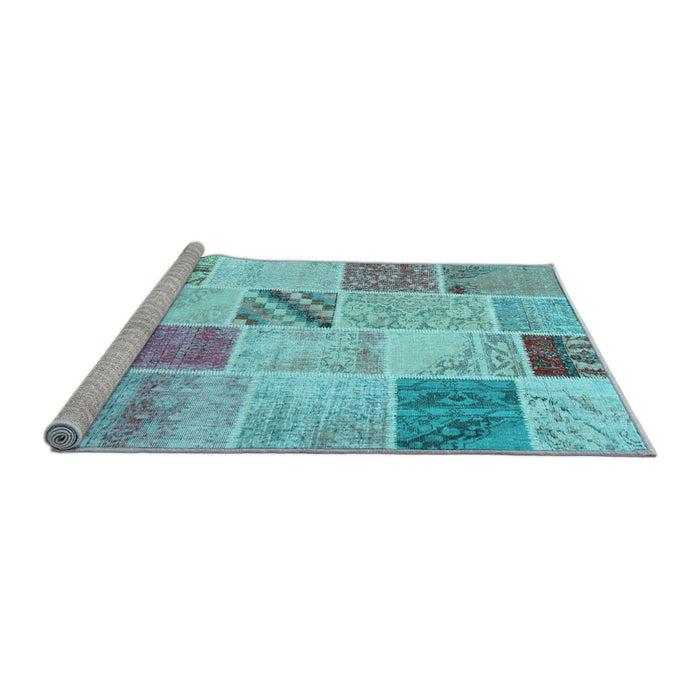 Sideview of Machine Washable Patchwork Light Blue Transitional Rug, wshcon1382lblu