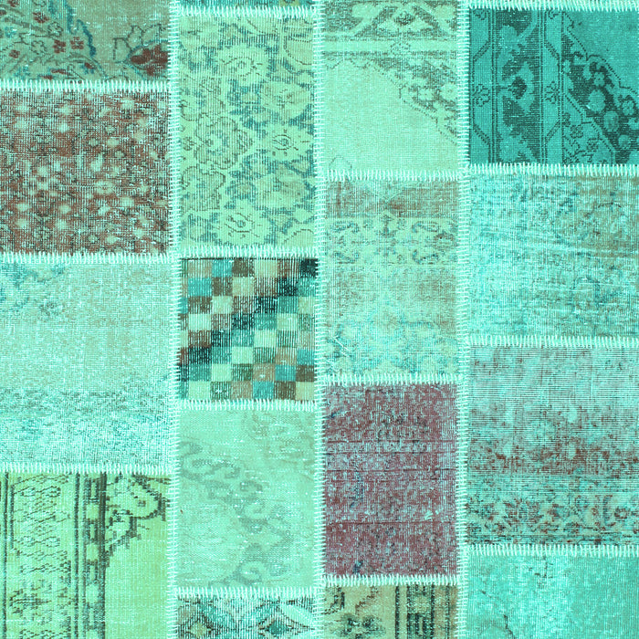 Machine Washable Patchwork Turquoise Transitional Area Rugs, wshcon1382turq