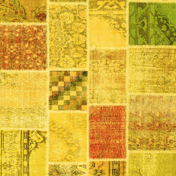 Machine Washable Patchwork Yellow Transitional Rug, wshcon1382yw