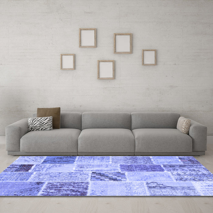 Machine Washable Patchwork Blue Transitional Rug in a Living Room, wshcon1382blu