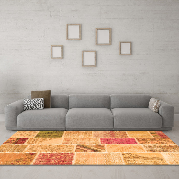 Machine Washable Patchwork Orange Transitional Area Rugs in a Living Room, wshcon1382org