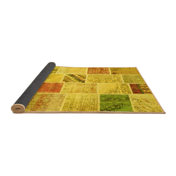 Sideview of Patchwork Yellow Transitional Rug, con1382yw
