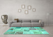 Machine Washable Patchwork Turquoise Transitional Area Rugs in a Living Room,, wshcon1382turq