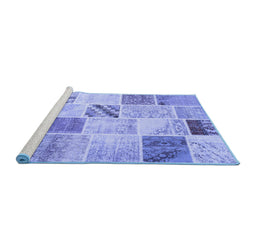 Sideview of Machine Washable Patchwork Blue Transitional Rug, wshcon1382blu