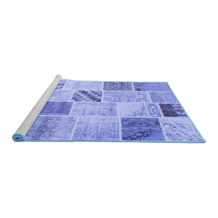 Sideview of Machine Washable Patchwork Blue Transitional Rug, wshcon1382blu