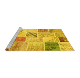Sideview of Machine Washable Patchwork Yellow Transitional Rug, wshcon1382yw