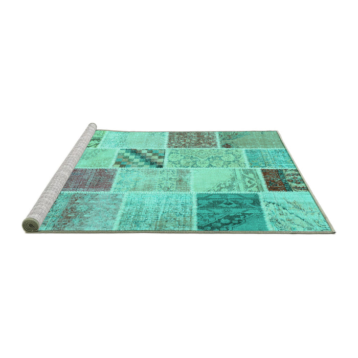 Sideview of Machine Washable Patchwork Turquoise Transitional Area Rugs, wshcon1382turq
