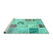 Sideview of Machine Washable Patchwork Turquoise Transitional Area Rugs, wshcon1382turq
