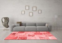 Machine Washable Patchwork Red Transitional Rug, wshcon1382red