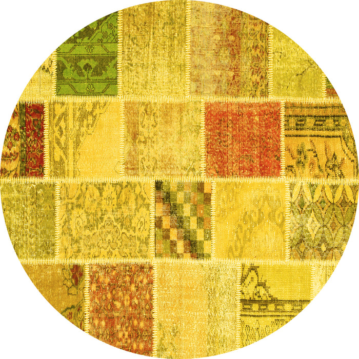 Round Patchwork Yellow Transitional Rug, con1382yw
