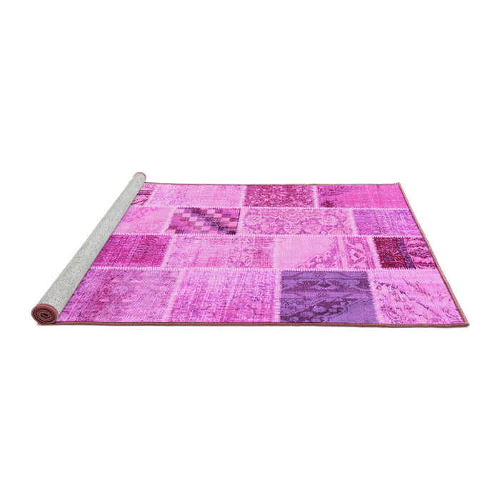 Sideview of Machine Washable Patchwork Pink Transitional Rug, wshcon1382pnk