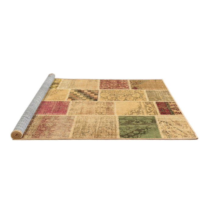 Sideview of Machine Washable Patchwork Brown Transitional Rug, wshcon1382brn