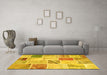 Machine Washable Patchwork Yellow Transitional Rug in a Living Room, wshcon1382yw