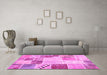 Machine Washable Patchwork Pink Transitional Rug in a Living Room, wshcon1383pnk