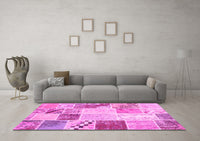 Machine Washable Patchwork Pink Transitional Rug, wshcon1383pnk