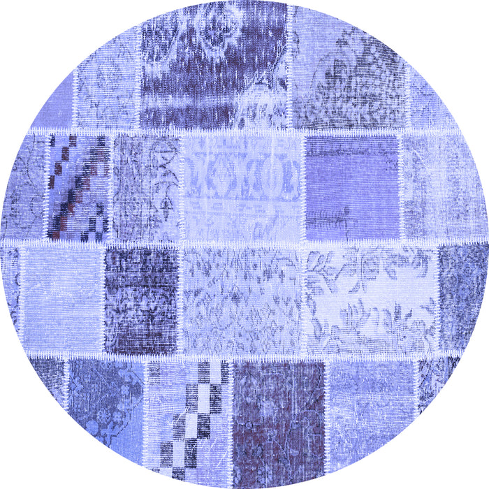 Round Machine Washable Patchwork Blue Transitional Rug, wshcon1383blu