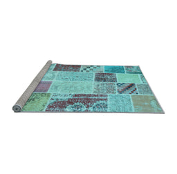 Sideview of Machine Washable Patchwork Light Blue Transitional Rug, wshcon1383lblu