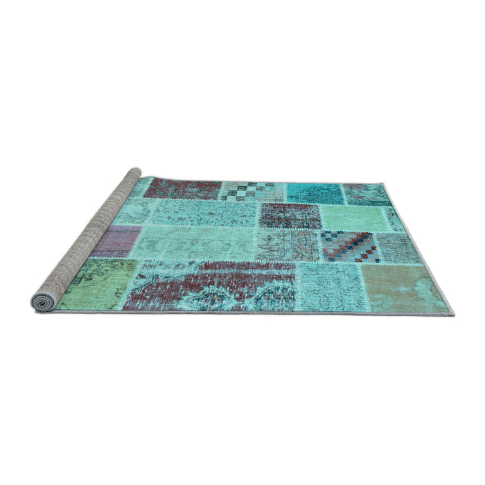 Sideview of Machine Washable Patchwork Light Blue Transitional Rug, wshcon1383lblu