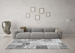 Machine Washable Patchwork Gray Transitional Rug in a Living Room,, wshcon1383gry