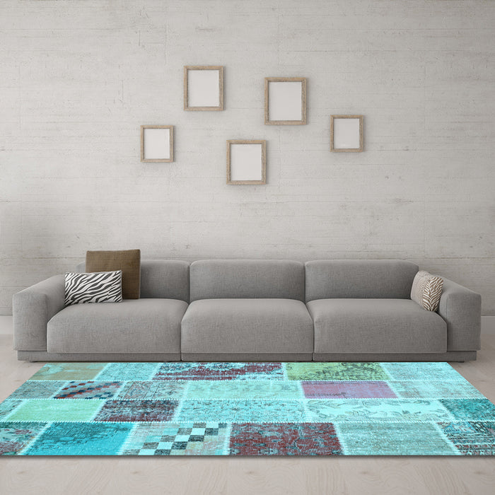 Machine Washable Patchwork Light Blue Transitional Rug in a Living Room, wshcon1383lblu