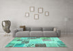 Machine Washable Patchwork Turquoise Transitional Area Rugs in a Living Room,, wshcon1383turq