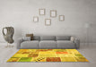 Machine Washable Patchwork Yellow Transitional Rug in a Living Room, wshcon1383yw