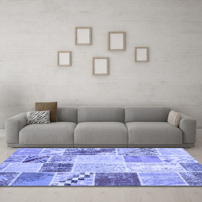 Machine Washable Patchwork Blue Transitional Rug in a Living Room, wshcon1383blu