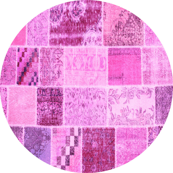Round Patchwork Pink Transitional Rug, con1383pnk